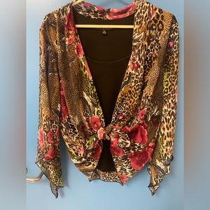 Sara Michelle one piece black shell with animal print floral sheer jacket XL